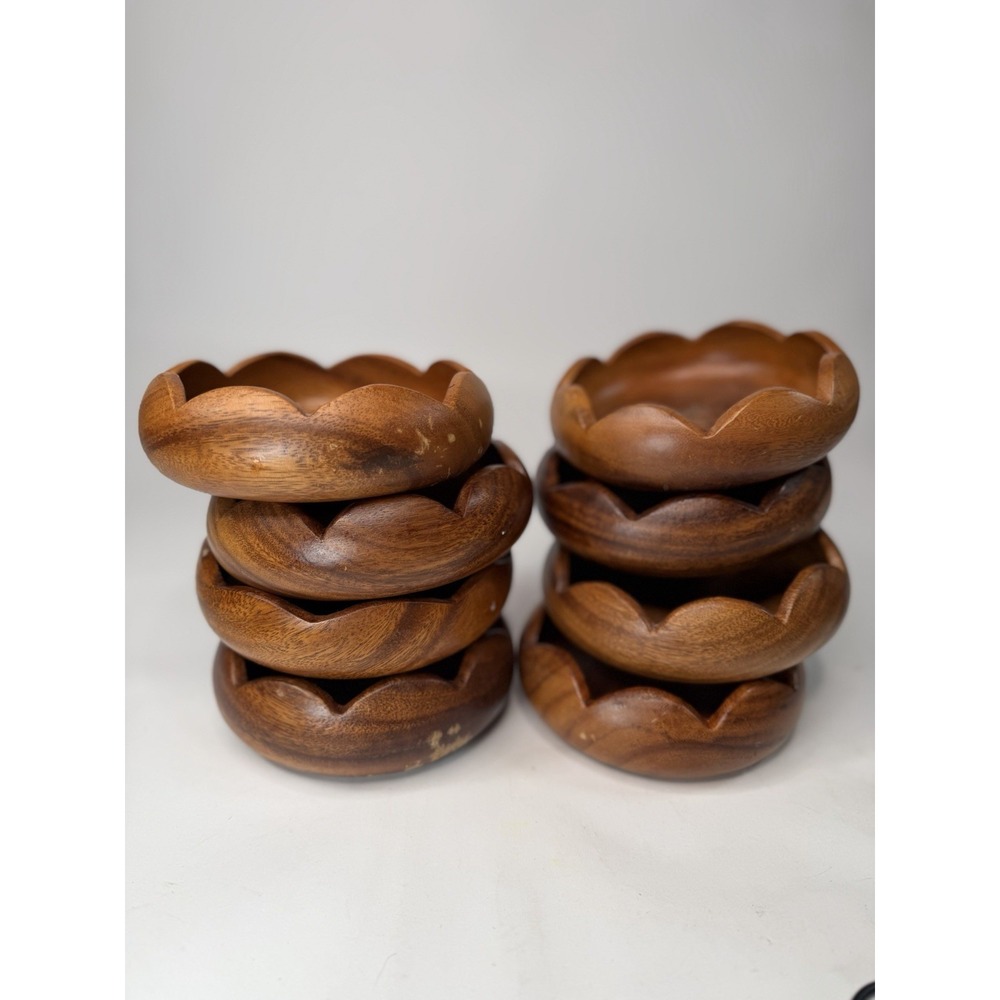 Vintage Genuine Monkey Pod Wood Bowls Set of 8 Made In Philippines Hand Crafted